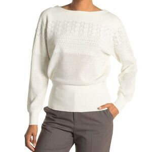 Club Monaco Boatneck Light Sweater S Mix Stitch Ivory Minimalist Scandy Pullover